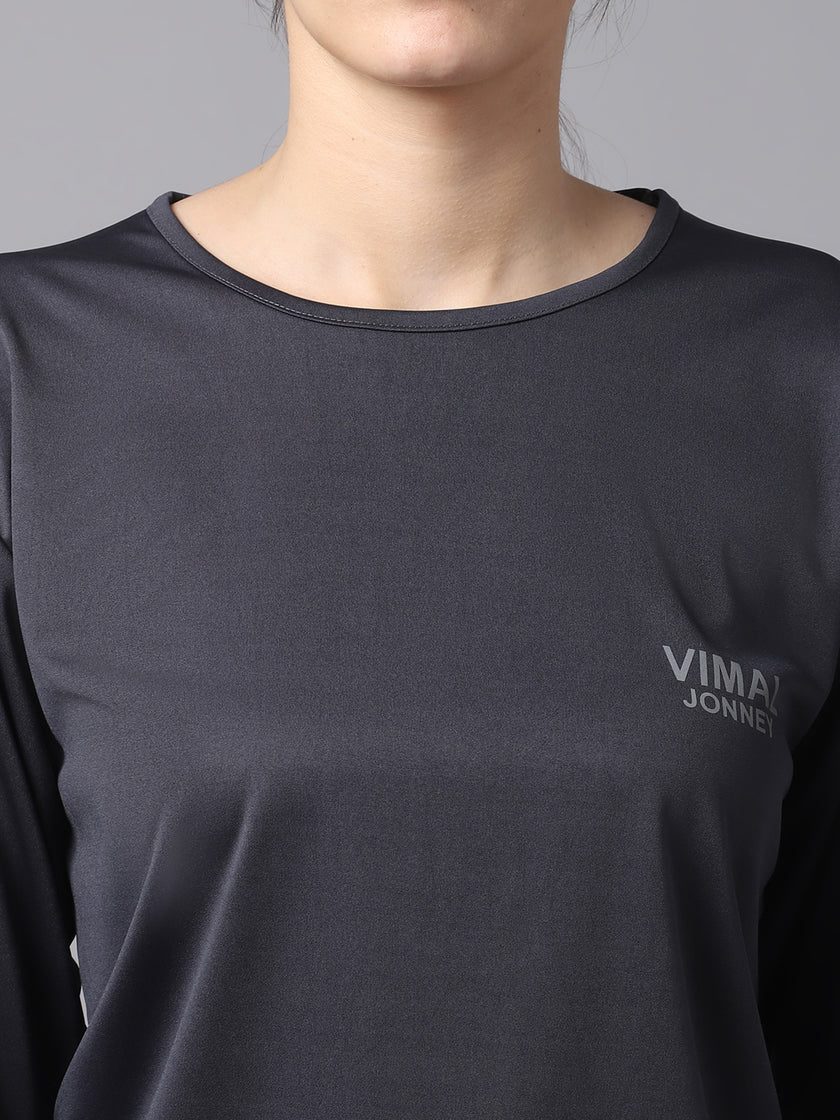 Mack Jonney Dryfit Lycra Grey FullSleeve T-Shirt For Women