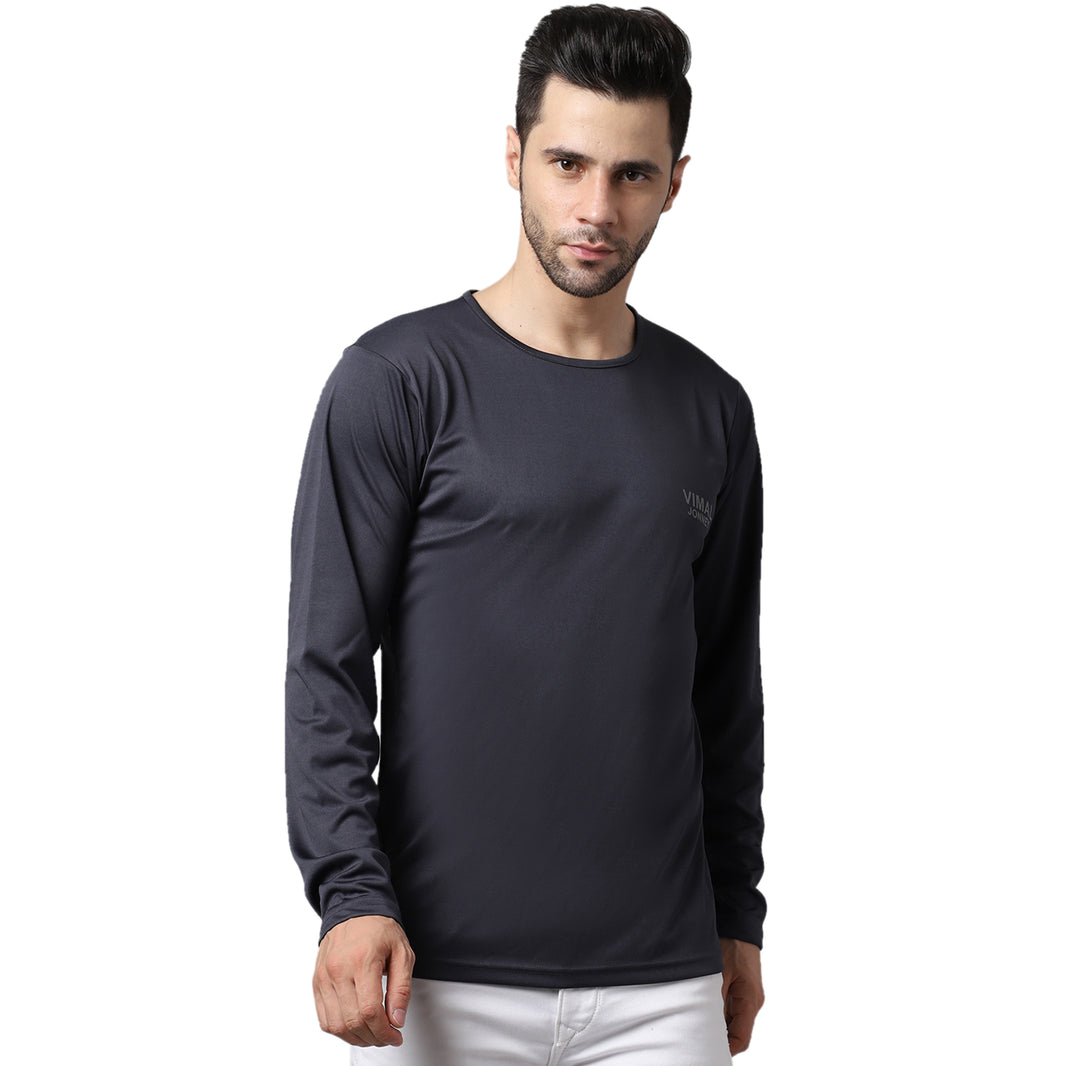 Mack Jonney Dryfit Lycra Grey FullSleeve T-Shirt For Men