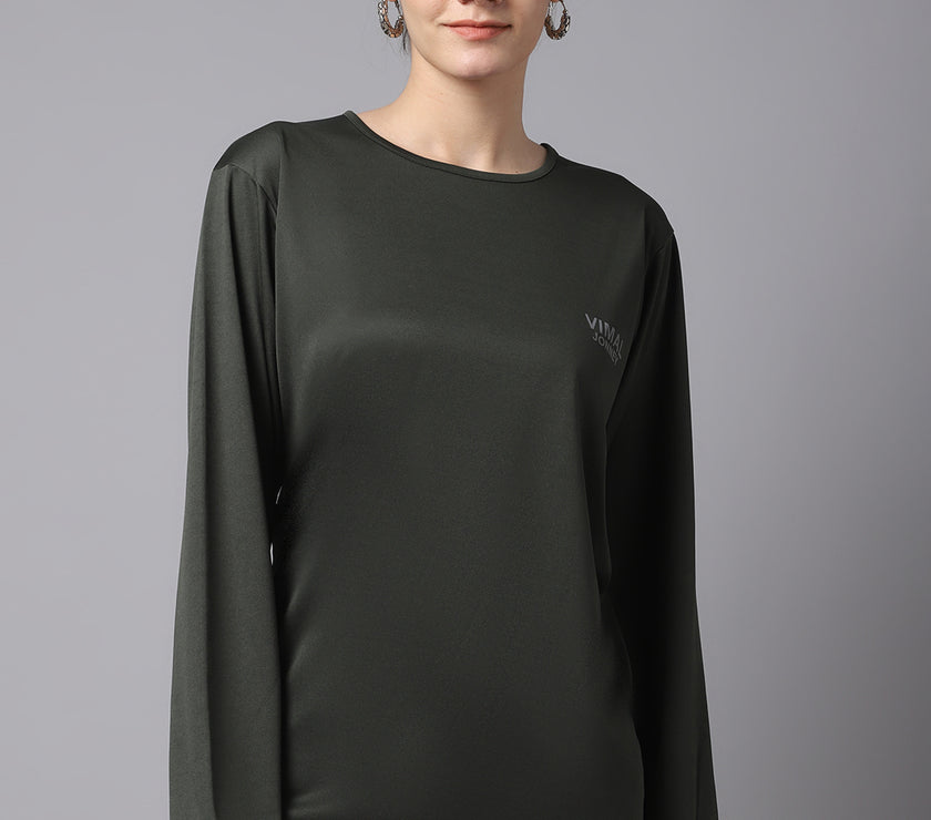 Mack Jonney Dryfit Lycra Olive FullSleeve T-Shirt For Women