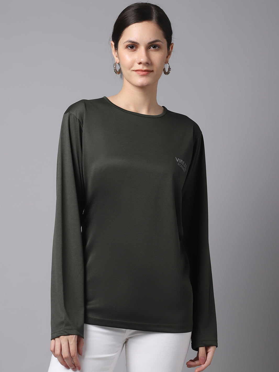 Mack Jonney Dryfit Lycra Olive FullSleeve T-Shirt For Women