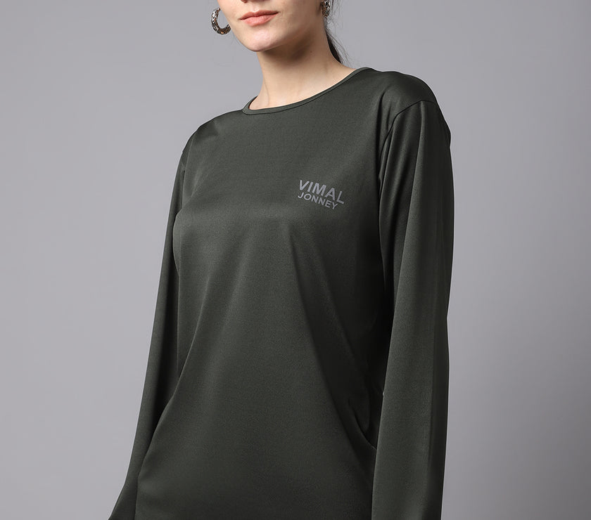 Mack Jonney Dryfit Lycra Olive FullSleeve T-Shirt For Women
