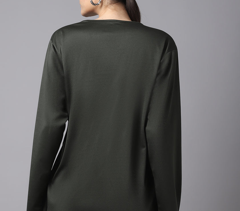 Mack Jonney Dryfit Lycra Olive FullSleeve T-Shirt For Women