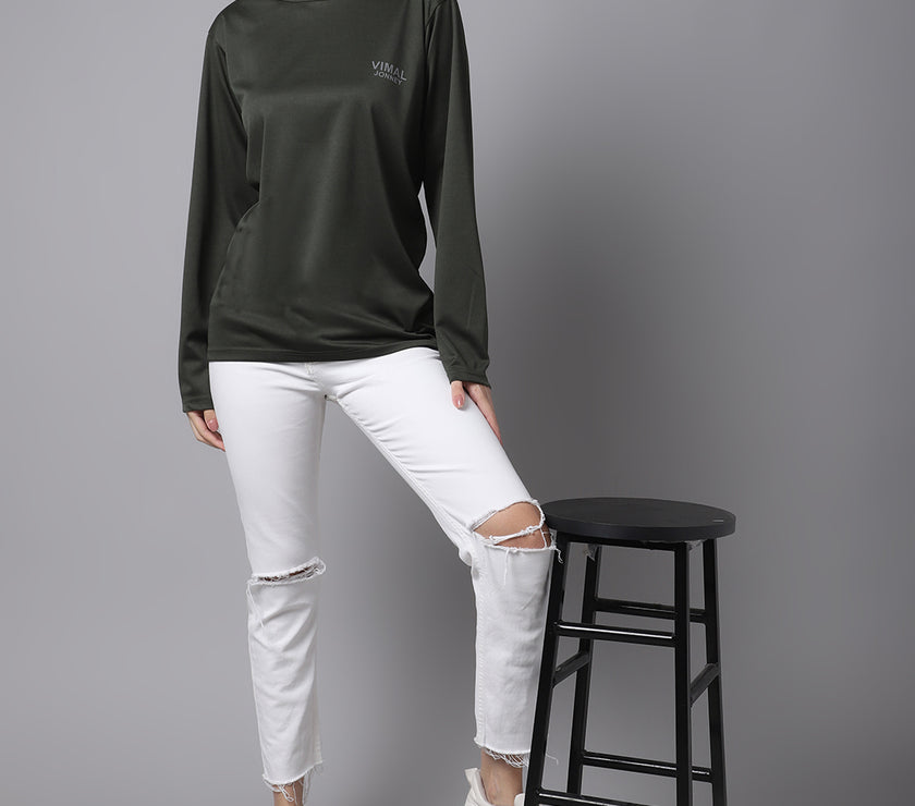 Mack Jonney Dryfit Lycra Olive FullSleeve T-Shirt For Women