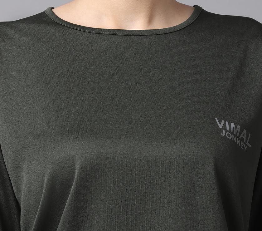 Mack Jonney Dryfit Lycra Olive FullSleeve T-Shirt For Women
