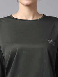Mack Jonney Dryfit Lycra Olive FullSleeve T-Shirt For Women
