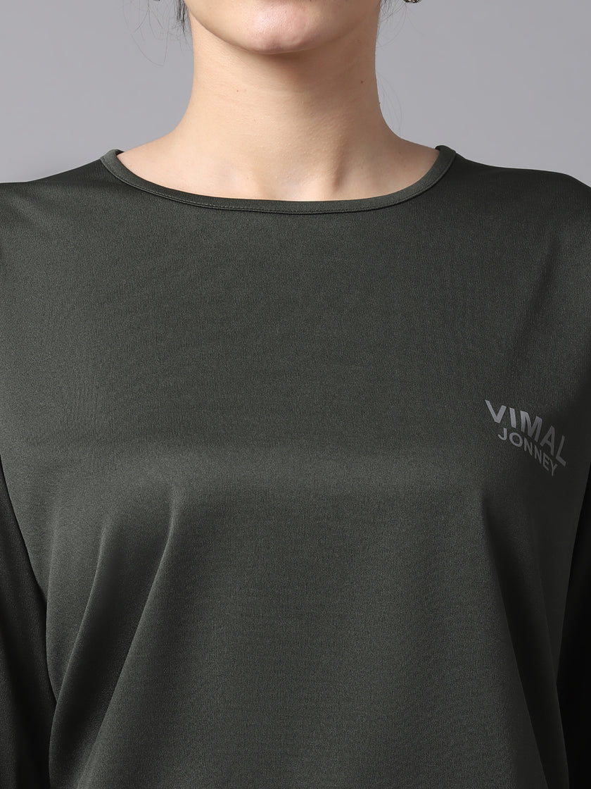 Mack Jonney Dryfit Lycra Olive FullSleeve T-Shirt For Women