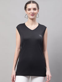 Mack Jonney Regular Fit Dryfit Lycra Solid Black Gym Vest for Women