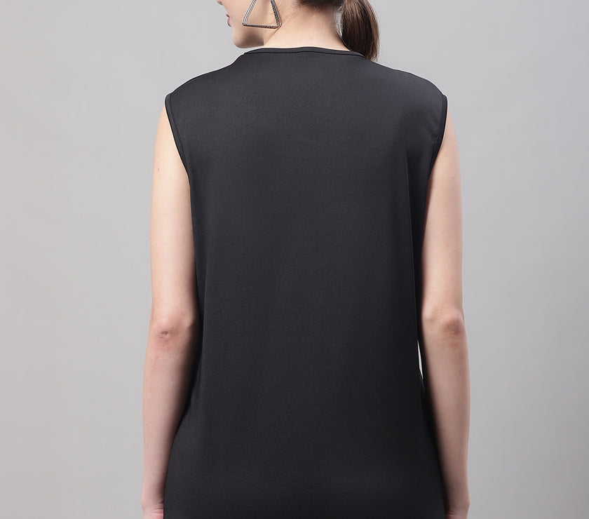 Mack Jonney Regular Fit Dryfit Lycra Solid Black Gym Vest for Women