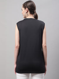 Mack Jonney Regular Fit Dryfit Lycra Solid Black Gym Vest for Women