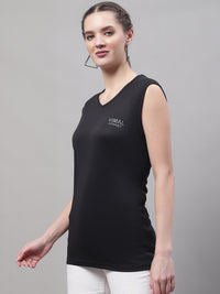 Mack Jonney Regular Fit Dryfit Lycra Solid Black Gym Vest for Women