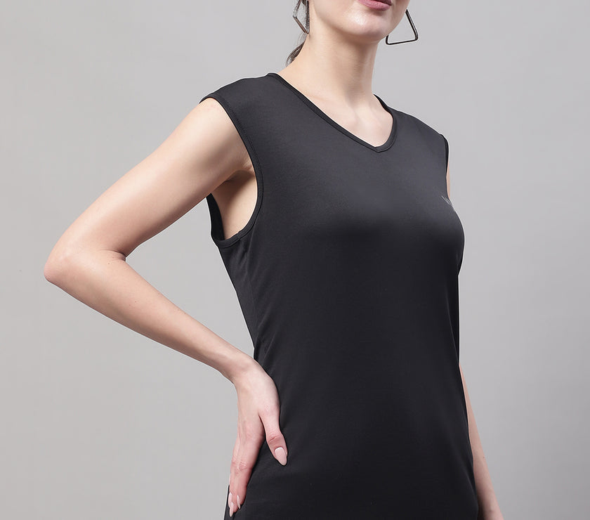 Mack Jonney Regular Fit Dryfit Lycra Solid Black Gym Vest for Women