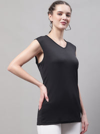 Mack Jonney Regular Fit Dryfit Lycra Solid Black Gym Vest for Women