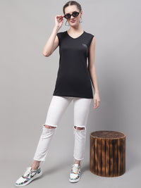 Mack Jonney Regular Fit Dryfit Lycra Solid Black Gym Vest for Women