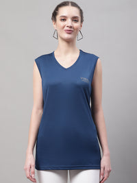 Mack Jonney Regular Fit Dryfit Lycra Solid Blue Gym Vest for Women