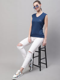 Mack Jonney Regular Fit Dryfit Lycra Solid Blue Gym Vest for Women
