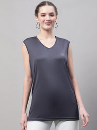 Mack Jonney Regular Fit Dryfit Lycra Solid Dark Grey Gym Vest for Women