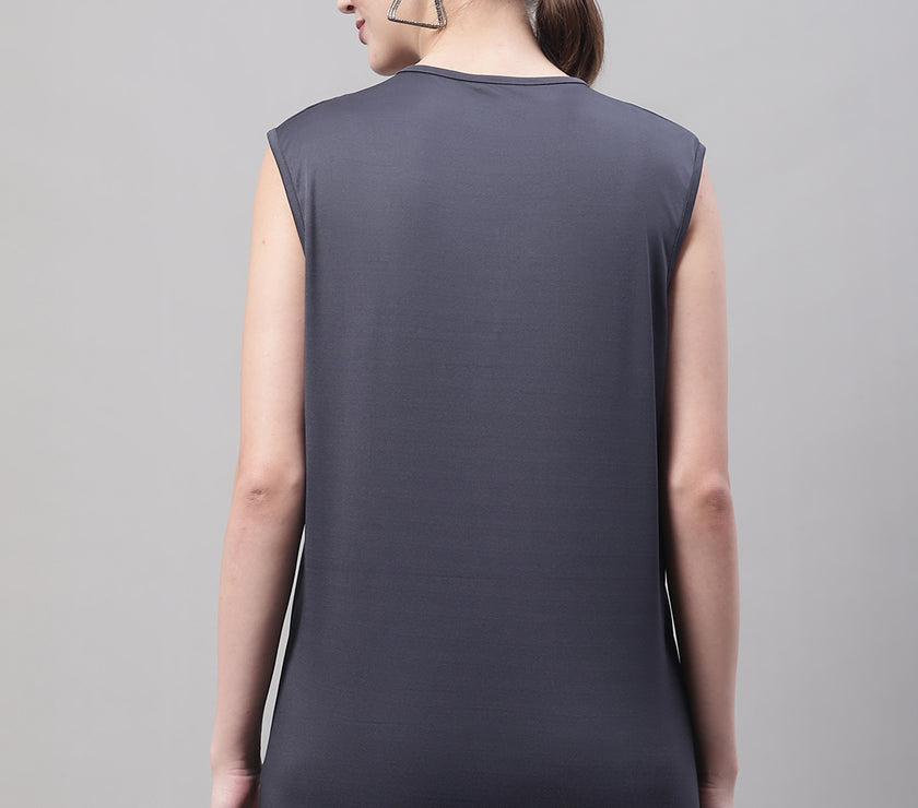 Mack Jonney Regular Fit Dryfit Lycra Solid Dark Grey Gym Vest for Women