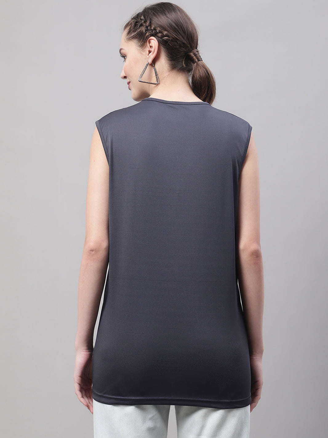 Mack Jonney Regular Fit Dryfit Lycra Solid Dark Grey Gym Vest for Women
