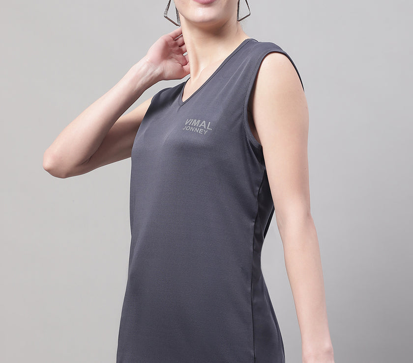 Mack Jonney Regular Fit Dryfit Lycra Solid Dark Grey Gym Vest for Women