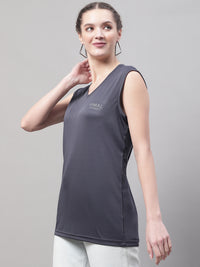 Mack Jonney Regular Fit Dryfit Lycra Solid Dark Grey Gym Vest for Women