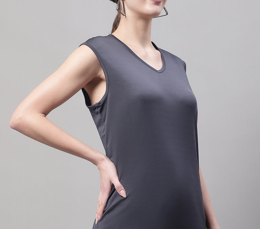 Mack Jonney Regular Fit Dryfit Lycra Solid Dark Grey Gym Vest for Women