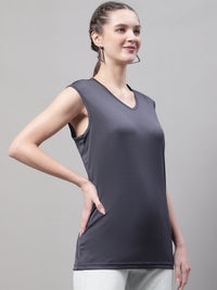 Mack Jonney Regular Fit Dryfit Lycra Solid Dark Grey Gym Vest for Women