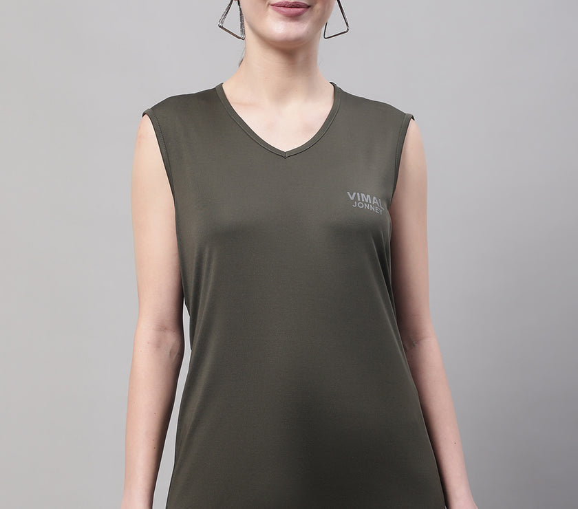 Mack Jonney Regular Fit Dryfit Lycra Solid Olive Gym Vest for Women