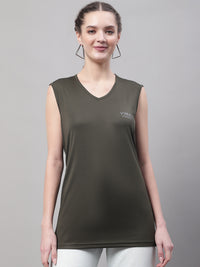 Mack Jonney Regular Fit Dryfit Lycra Solid Olive Gym Vest for Women