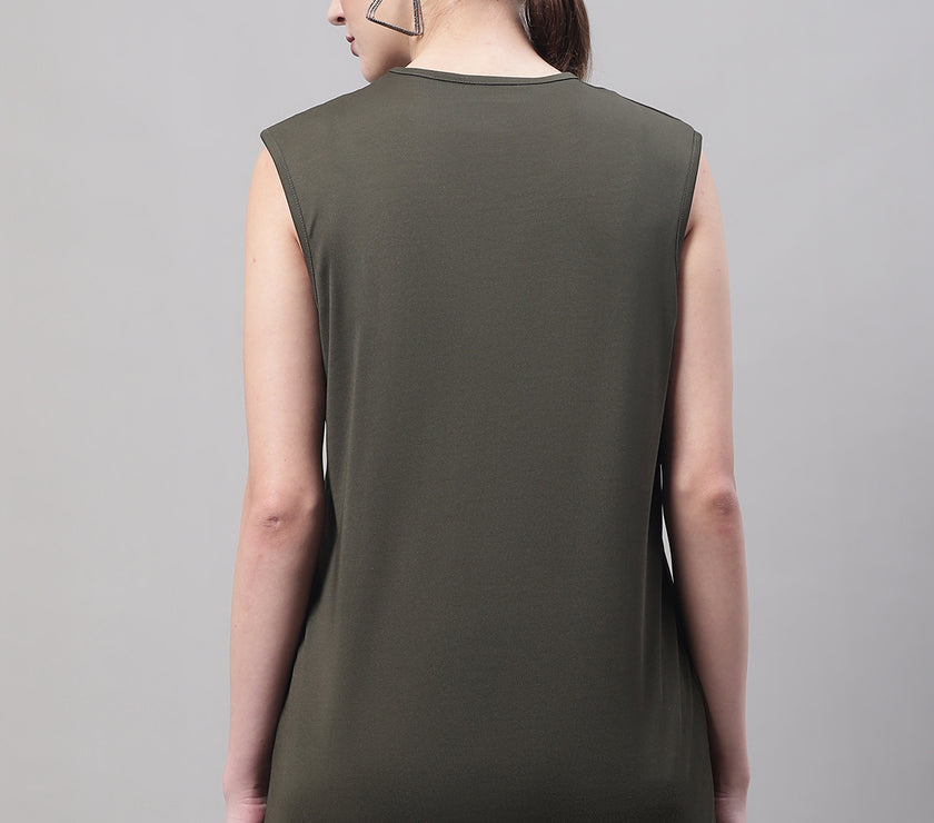Mack Jonney Regular Fit Dryfit Lycra Solid Olive Gym Vest for Women