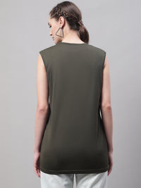 Mack Jonney Regular Fit Dryfit Lycra Solid Olive Gym Vest for Women
