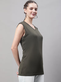Mack Jonney Regular Fit Dryfit Lycra Solid Olive Gym Vest for Women