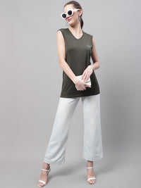Mack Jonney Regular Fit Dryfit Lycra Solid Olive Gym Vest for Women