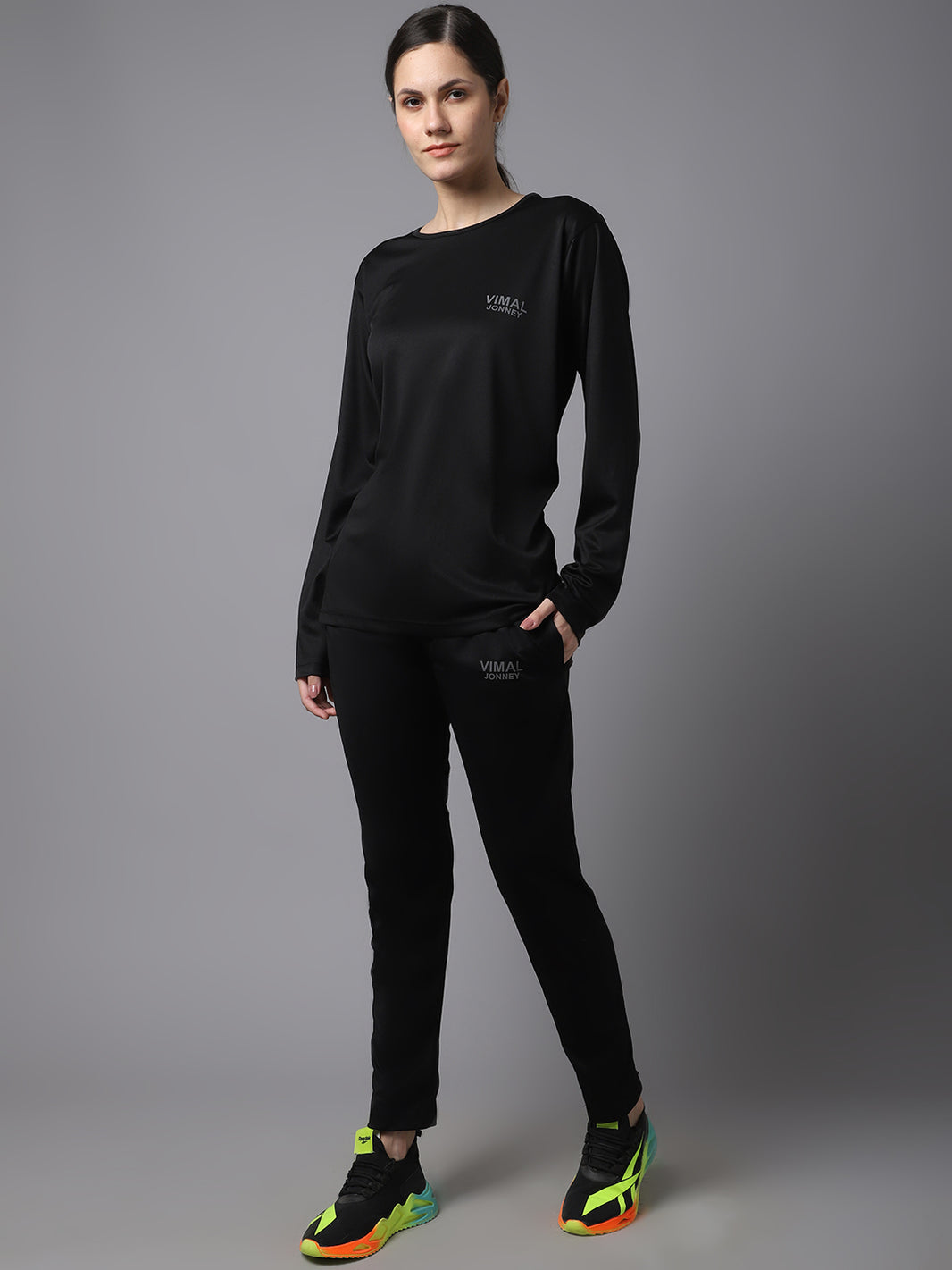 Mack Jonney Dryfit Lycra Black Tracksuit for Women