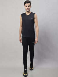 Mack Jonney Black Dryfit Lycra Solid Co-ord Set Tracksuit For Men(Zip On 1 Side Pocket)