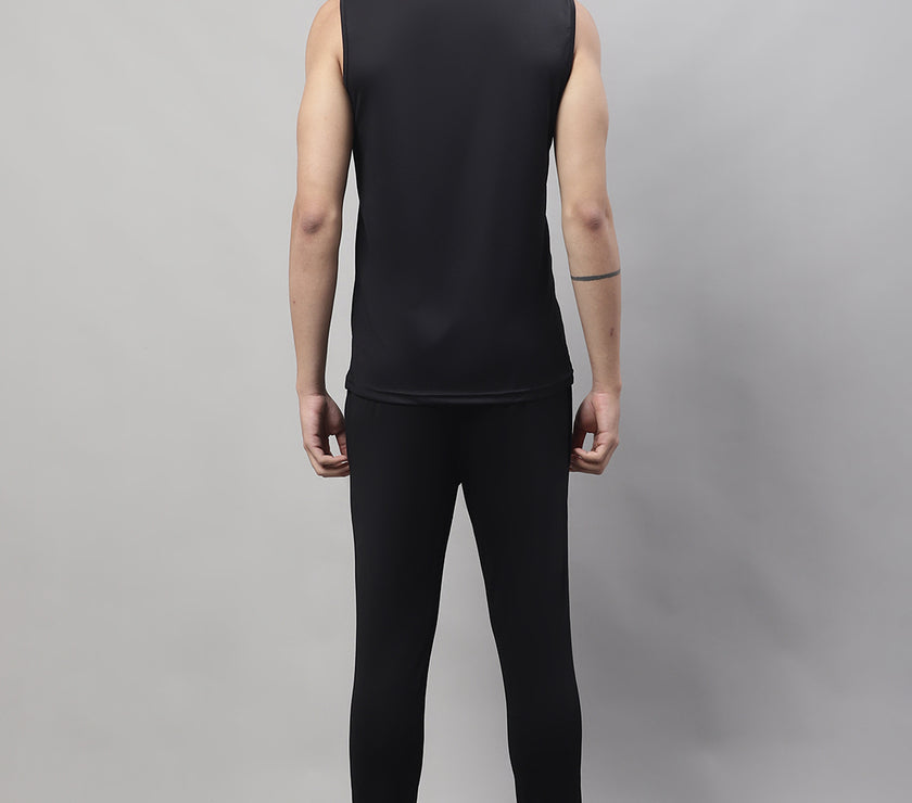 Mack Jonney Black Dryfit Lycra Solid Co-ord Set Tracksuit For Men(Zip On 1 Side Pocket)