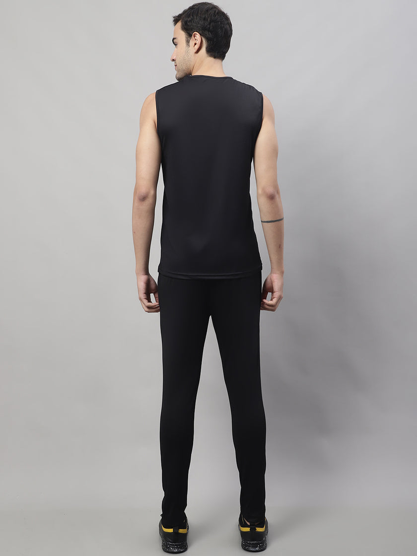 Mack Jonney Black Dryfit Lycra Solid Co-ord Set Tracksuit For Men(Zip On 1 Side Pocket)