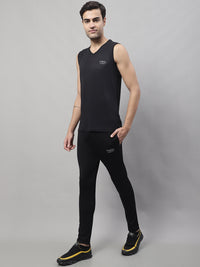 Mack Jonney Black Dryfit Lycra Solid Co-ord Set Tracksuit For Men(Zip On 1 Side Pocket)