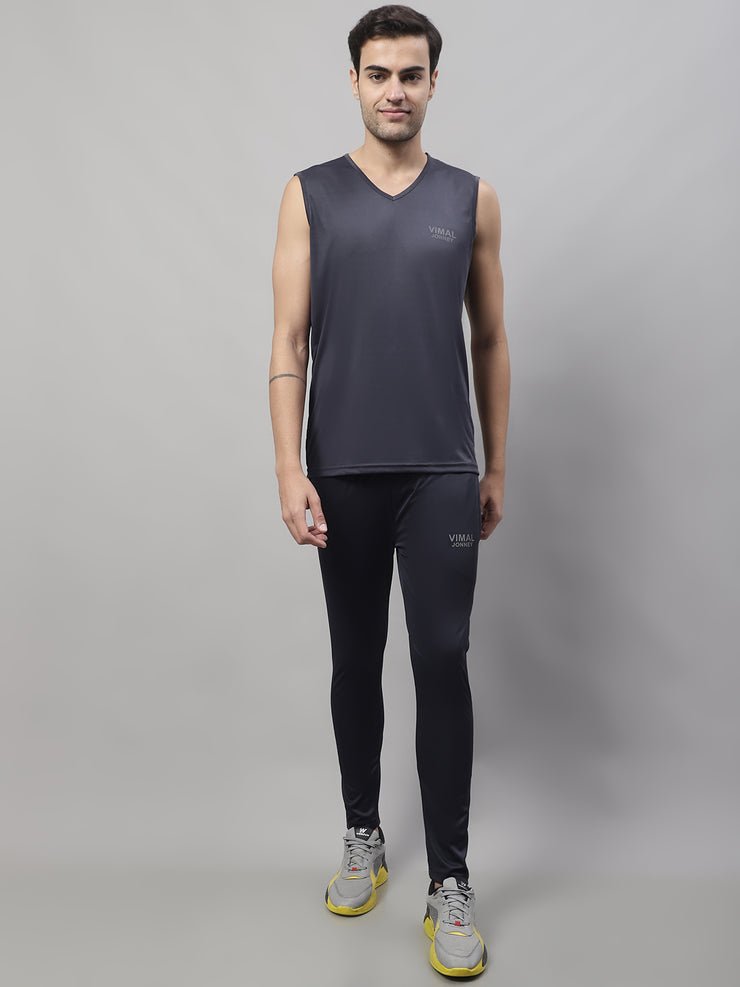 Mack Jonney Grey Dryfit Lycra Solid Co-ord Set Tracksuit For Men(Zip On 1 Side Pocket)