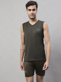 Mack Jonney Olive Dryfit Lycra Solid Co-ord Set Tracksuit For Men(Zip On 1 Side Pocket)