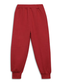 Mack Jonney Maroon Solid Cotton Fleece Trackpant for Kids