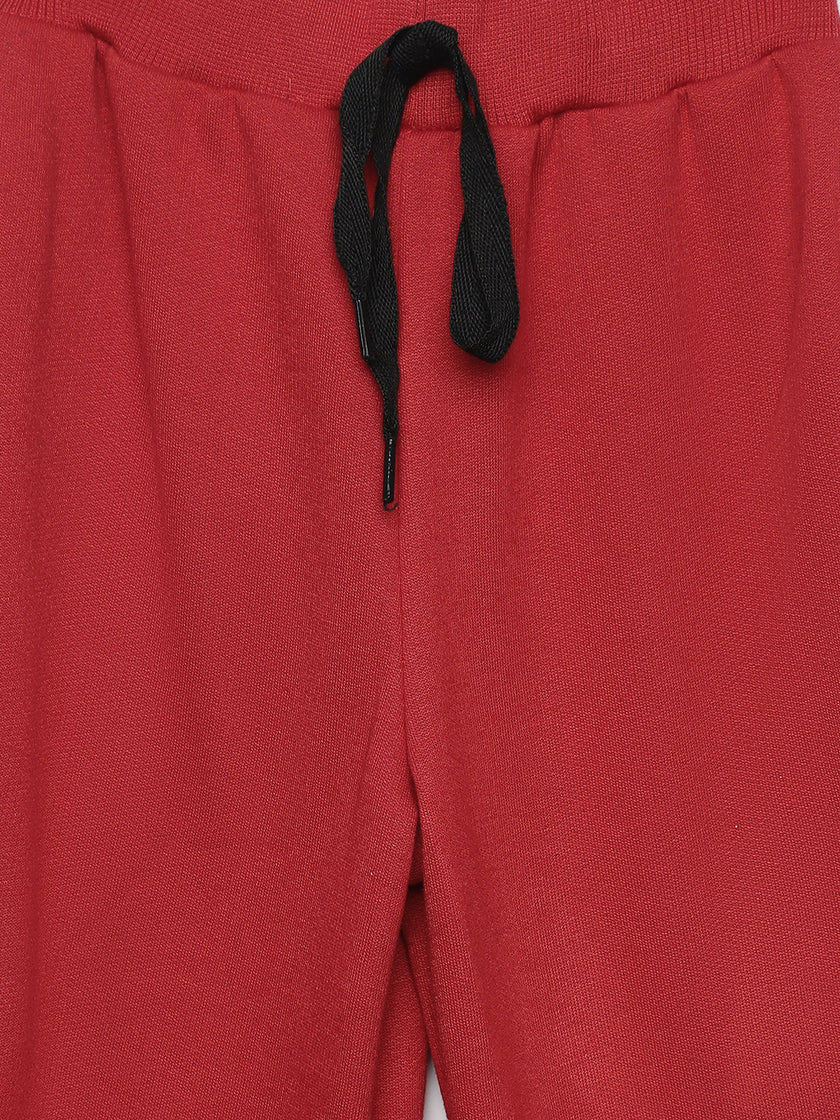 Mack Jonney Maroon Solid Cotton Fleece Trackpant for Kids