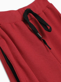 Mack Jonney Maroon Solid Cotton Fleece Trackpant for Kids