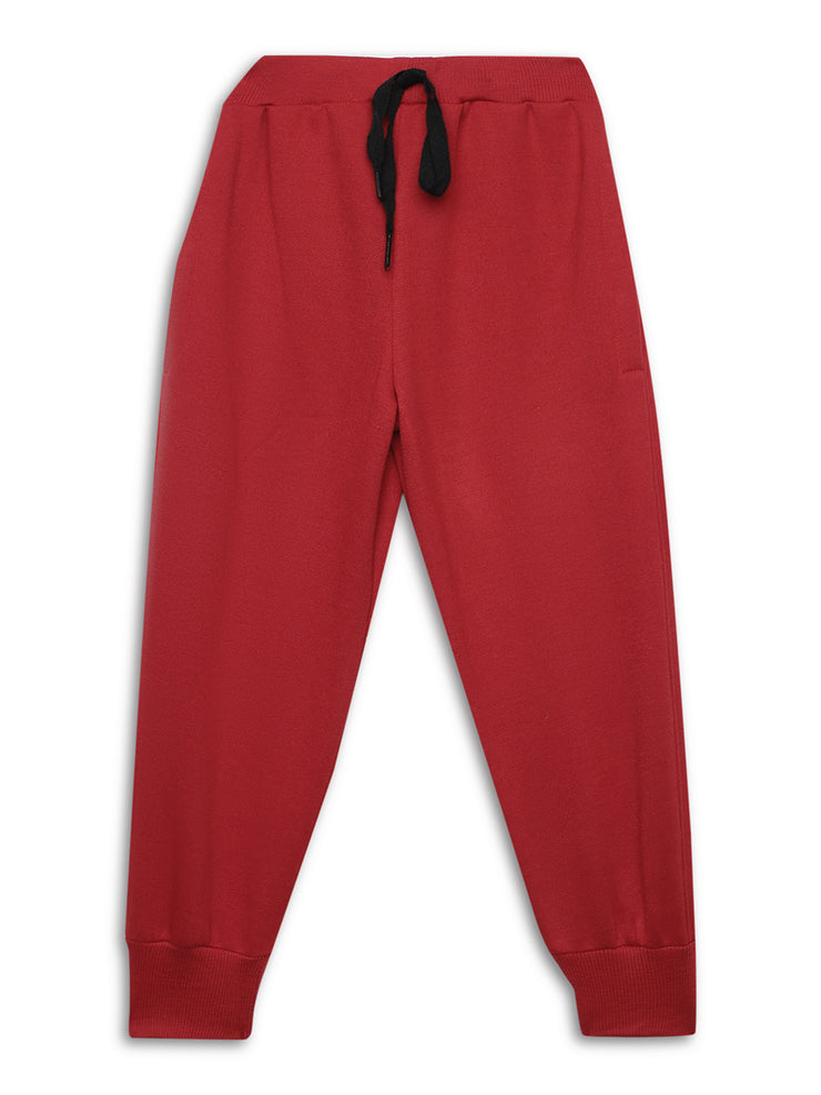 Mack Jonney Maroon Solid Cotton Fleece Trackpant for Kids