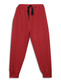 Mack Jonney Maroon Solid Cotton Fleece Trackpant for Kids