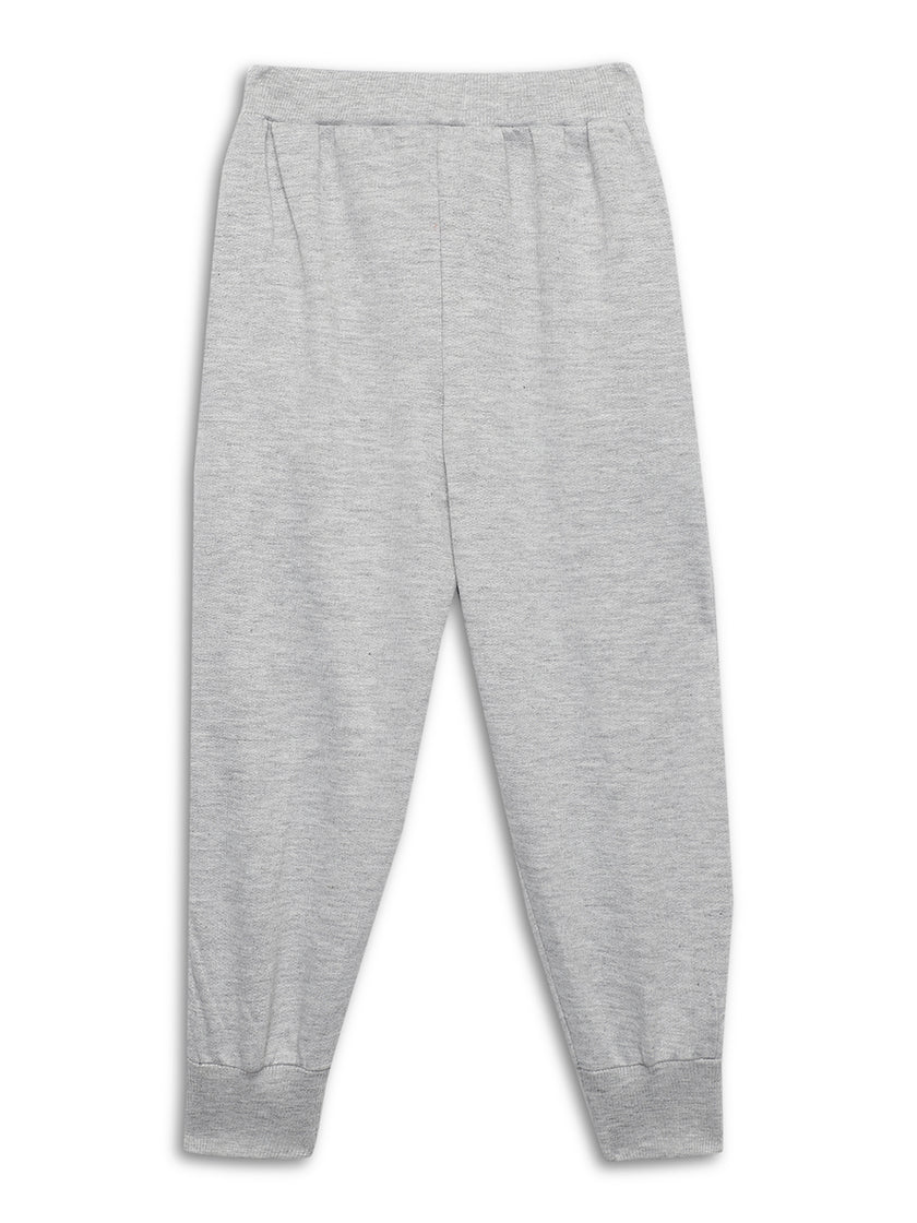 Mack Jonney Grey Melange Solid Cotton Fleece Trackpant for Kids