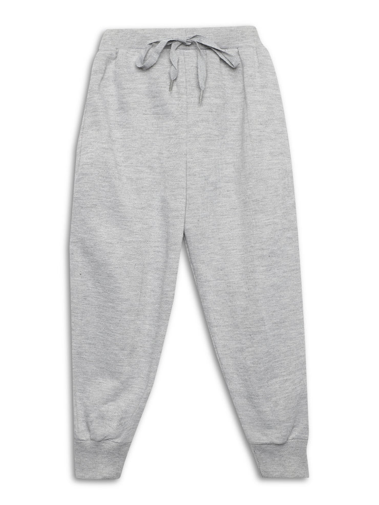 Mack Jonney Grey Melange Solid Cotton Fleece Trackpant for Kids