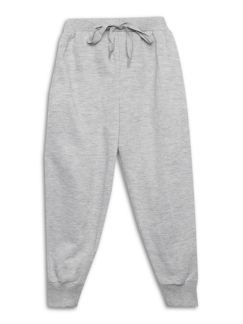 Mack Jonney Grey Melange Solid Cotton Fleece Trackpant for Kids