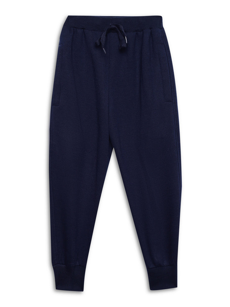Mack Jonney Navy Blue Solid Cotton Fleece Trackpant for Kids