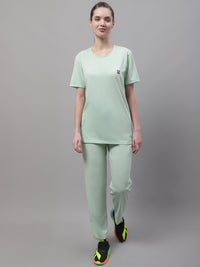 Mack Jonney Light Green Cotton Solid Co-ord Set Tracksuit For Women