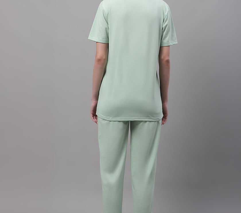 Mack Jonney Light Green Cotton Solid Co-ord Set Tracksuit For Women